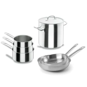 Batterie de cuisine tout inox : 3 casseroles, 2 poêles et 1 marmite Chef Classic Lacor