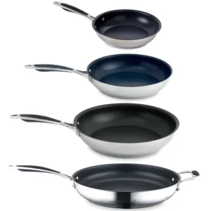 Lot 4 poêles inox antiadhérentes Excell'Inox 20, 24, 28 et 32 cm Mathon