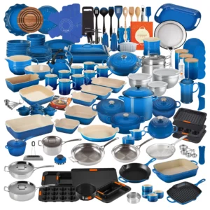 LE CREUSET COOKWARE CAST IRON POTS AND PANS DINNERWARE ULTIMATE SET 170 PIECES!